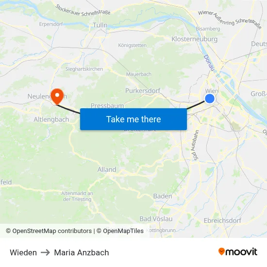 Wieden to Maria Anzbach map