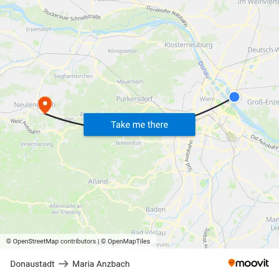 Donaustadt to Maria Anzbach map