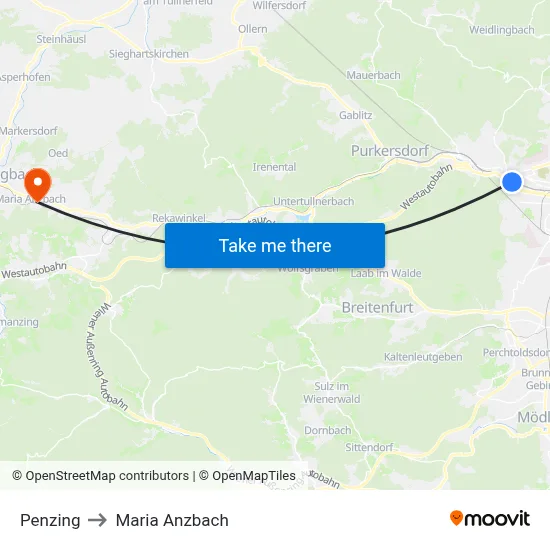 Penzing to Maria Anzbach map