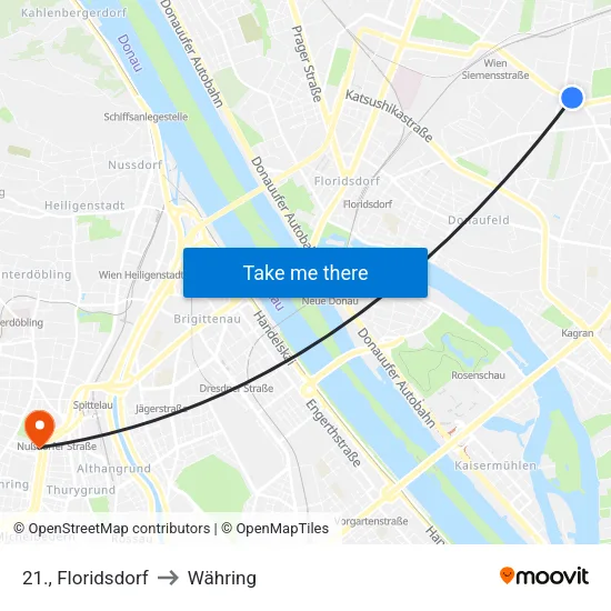 21., Floridsdorf to Währing map