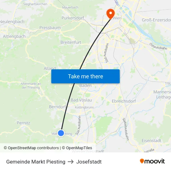 Gemeinde Markt Piesting to Josefstadt map
