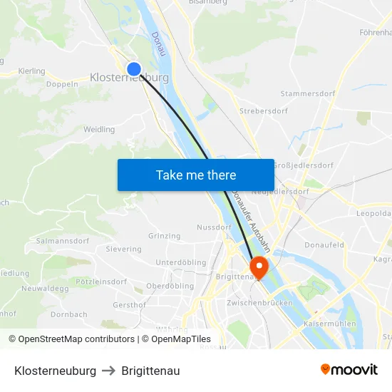 Klosterneuburg to Brigittenau map