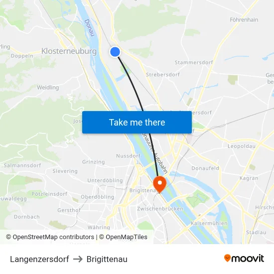 Langenzersdorf to Brigittenau map