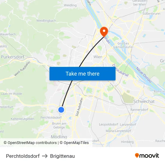 Perchtoldsdorf to Brigittenau map