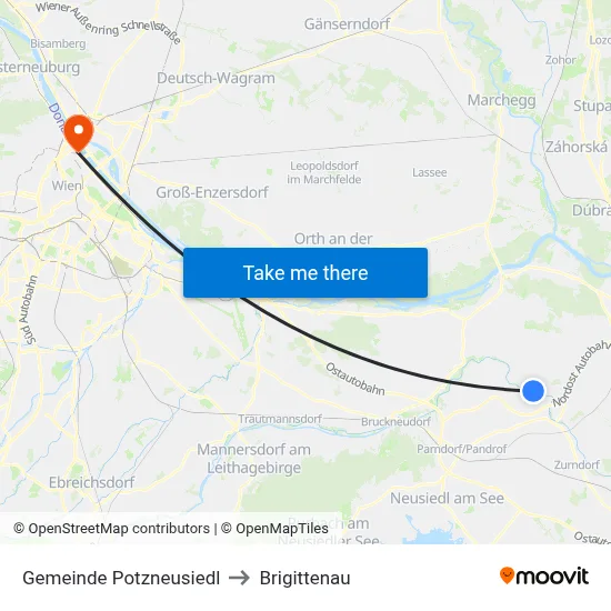 Gemeinde Potzneusiedl to Brigittenau map