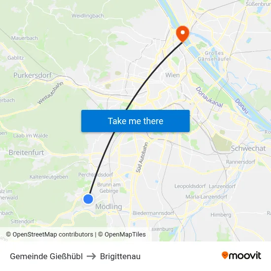 Gemeinde Gießhübl to Brigittenau map