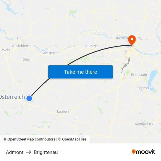 Admont to Brigittenau map