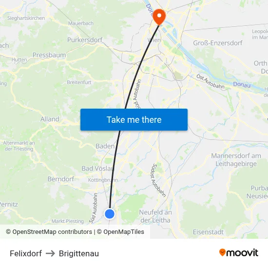 Felixdorf to Brigittenau map