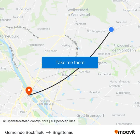 Gemeinde Bockfließ to Brigittenau map