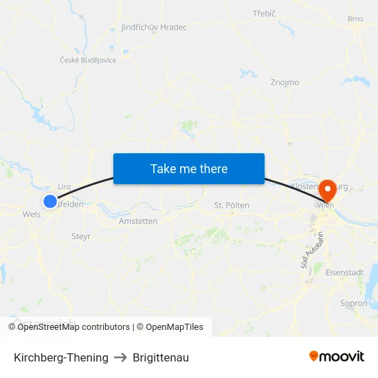 Kirchberg-Thening to Brigittenau map