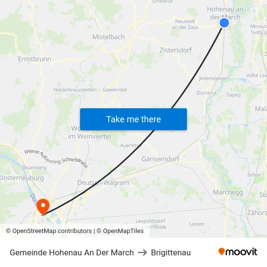 Gemeinde Hohenau An Der March to Brigittenau map