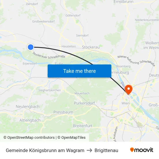 Gemeinde Königsbrunn am Wagram to Brigittenau map