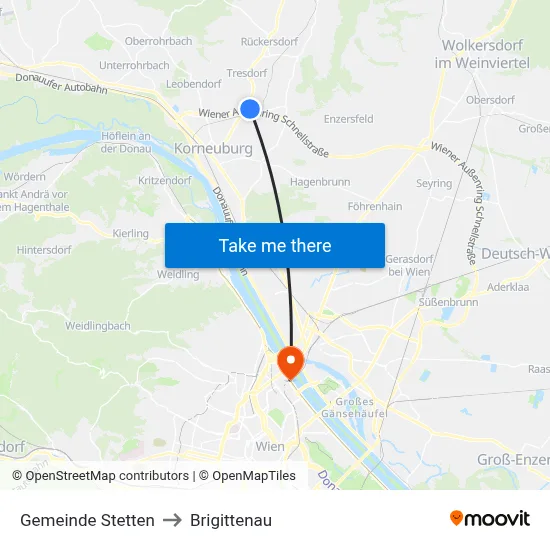 Gemeinde Stetten to Brigittenau map