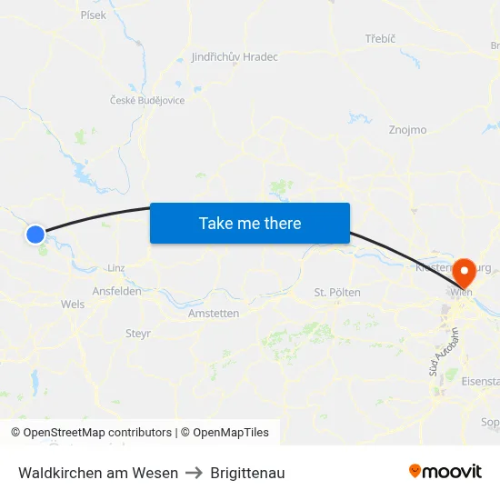 Waldkirchen am Wesen to Brigittenau map