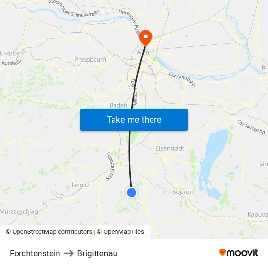 Forchtenstein to Brigittenau map