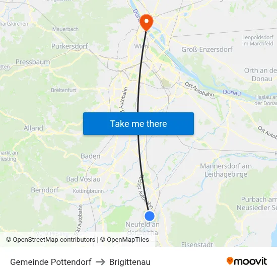 Gemeinde Pottendorf to Brigittenau map