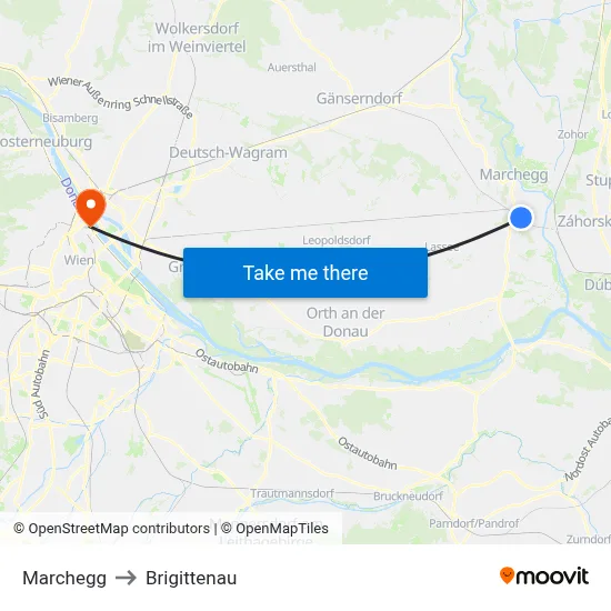 Marchegg to Brigittenau map