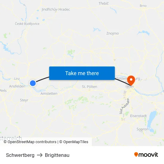 Schwertberg to Brigittenau map