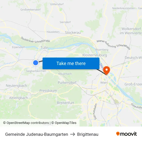 Gemeinde Judenau-Baumgarten to Brigittenau map