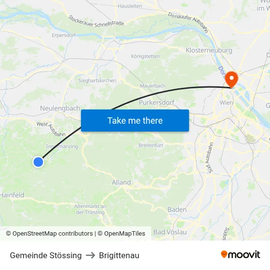 Gemeinde Stössing to Brigittenau map