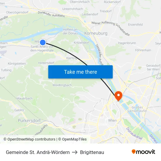 Gemeinde St. Andrä-Wördern to Brigittenau map