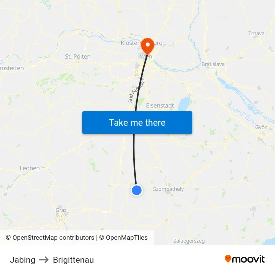 Jabing to Brigittenau map