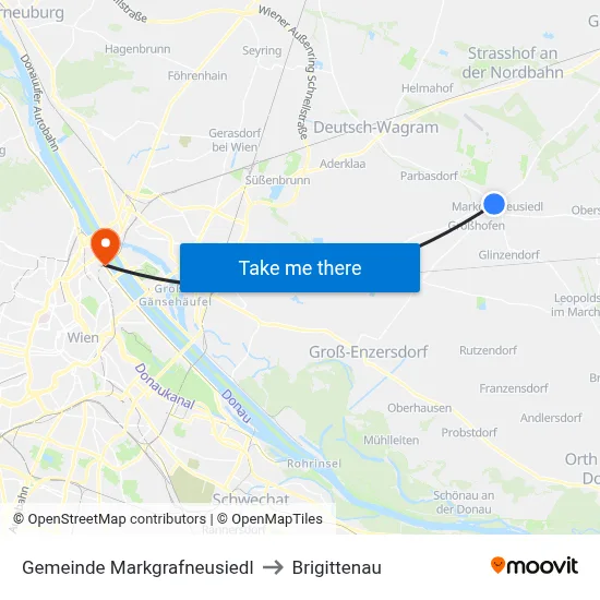 Gemeinde Markgrafneusiedl to Brigittenau map