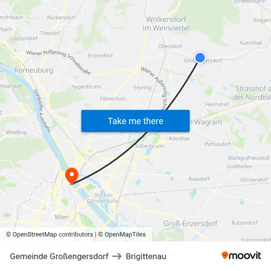 Gemeinde Großengersdorf to Brigittenau map