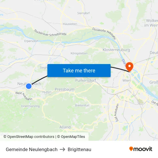 Gemeinde Neulengbach to Brigittenau map