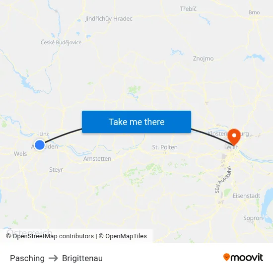 Pasching to Brigittenau map