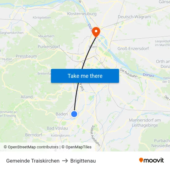 Gemeinde Traiskirchen to Brigittenau map