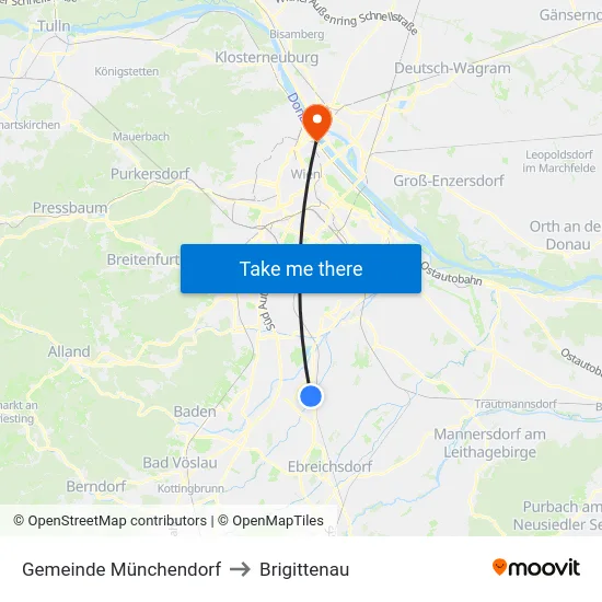 Gemeinde Münchendorf to Brigittenau map