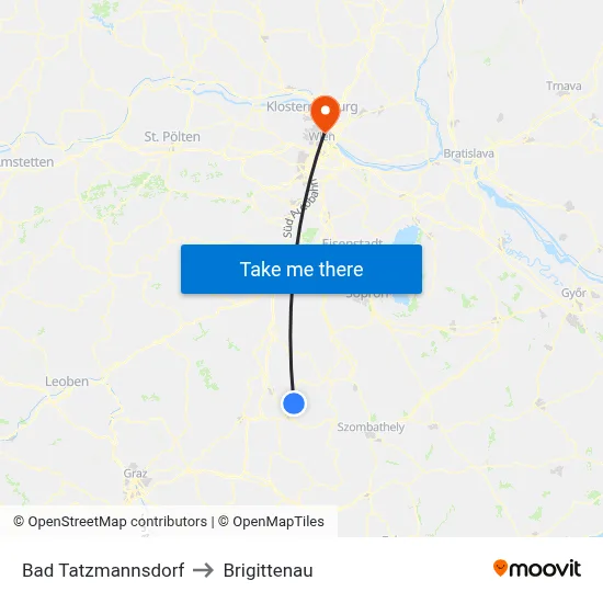 Bad Tatzmannsdorf to Brigittenau map