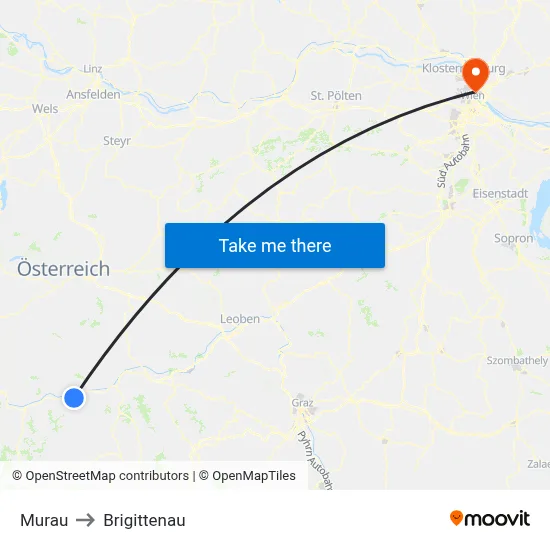 Murau to Brigittenau map