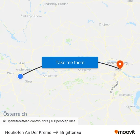 Neuhofen An Der Krems to Brigittenau map