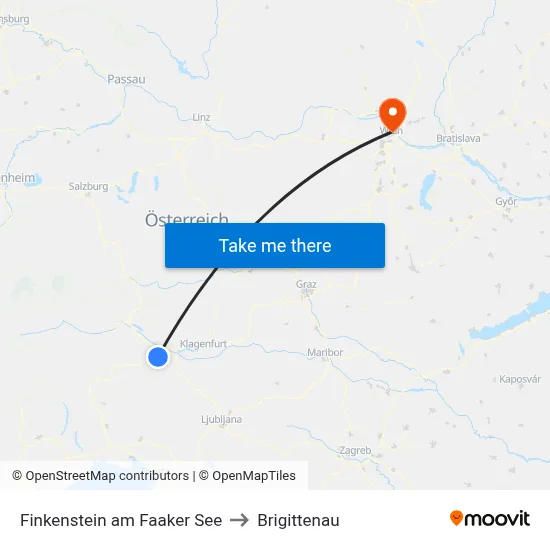 Finkenstein am Faaker See to Brigittenau map