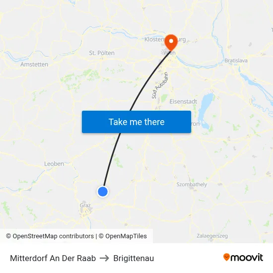 Mitterdorf An Der Raab to Brigittenau map