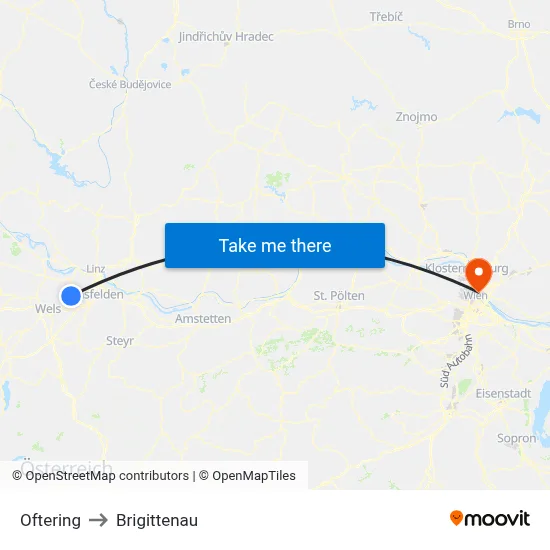 Oftering to Brigittenau map