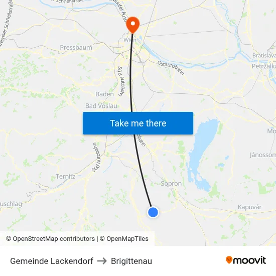 Gemeinde Lackendorf to Brigittenau map