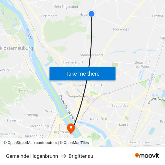 Gemeinde Hagenbrunn to Brigittenau map