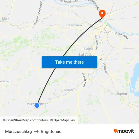 Mürzzuschlag to Brigittenau map