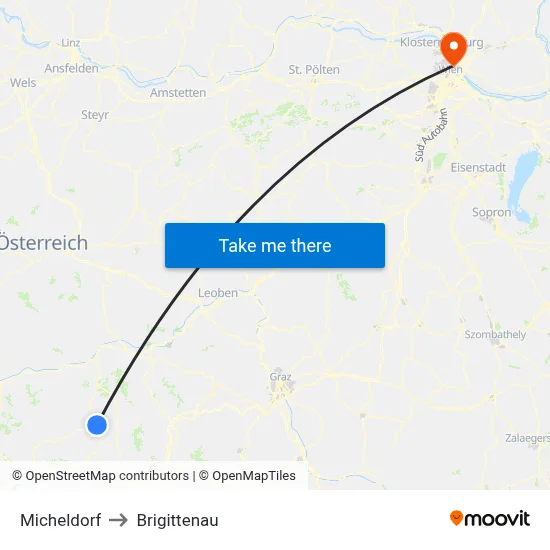 Micheldorf to Brigittenau map