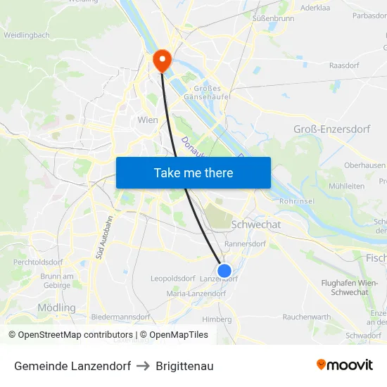 Gemeinde Lanzendorf to Brigittenau map