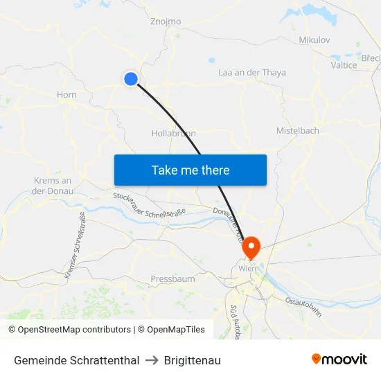 Gemeinde Schrattenthal to Brigittenau map