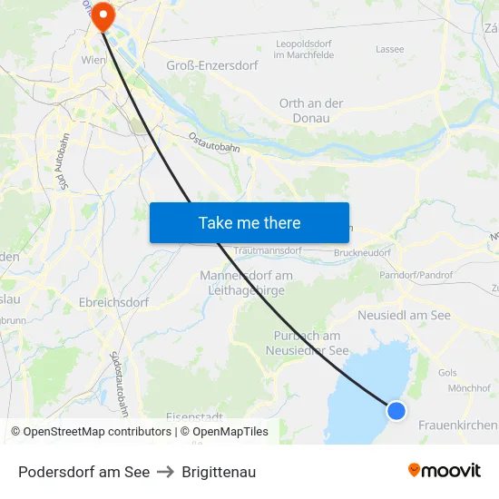 Podersdorf am See to Brigittenau map