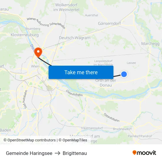 Gemeinde Haringsee to Brigittenau map