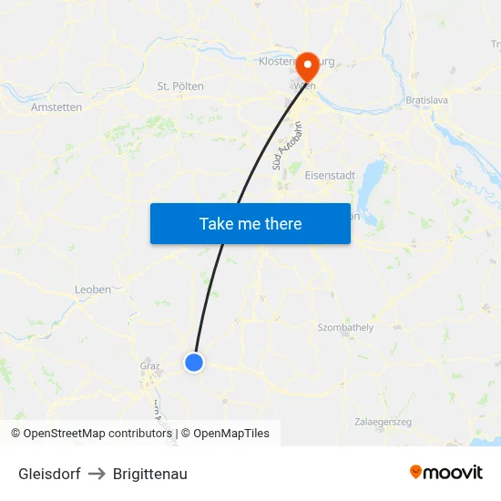 Gleisdorf to Brigittenau map