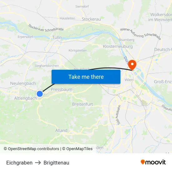 Eichgraben to Brigittenau map