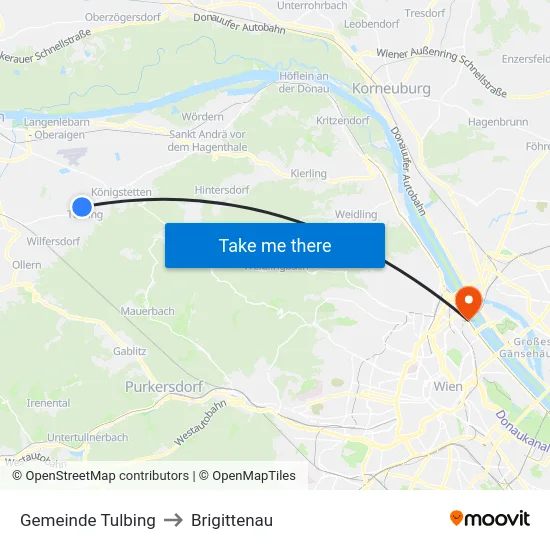 Gemeinde Tulbing to Brigittenau map
