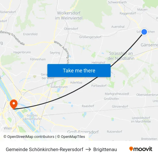 Gemeinde Schönkirchen-Reyersdorf to Brigittenau map